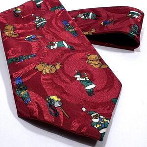 GLENORA - Christmas Holiday Necktie - Teddy Bears and Santas - Red